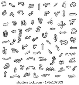 Abstract Set Black Collection Hand Drawn Different Arrows Elements Vector Design Sketch Style Doodle Line Brush Icons