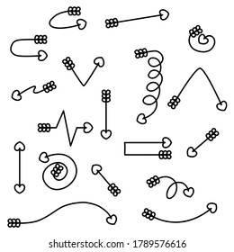 Resumen Establecer mano de la colección negra Dibujar diferentes flechas Elementos del vector Diseño Esbozo Estilo Doodle Línea Iconos de pincel