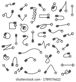 Resumen Establecer mano de la colección negra Dibujar diferentes flechas Elementos del vector Diseño Esbozo Estilo Doodle Línea Iconos de pincel