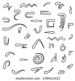 Abstract Set Black Collection Hand Drawn Different Arrows Elements Vector Design Sketch Style Doodle Line Brush Icons