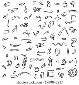 Abstract Set Black Collection Hand Drawn Different Arrows Elements Vector Design Sketch Style Doodle Line Brush Icons