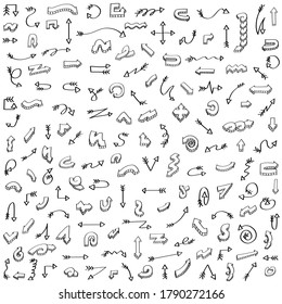 Resumen Establecer mano de la colección negra Dibujar diferentes flechas Elementos del vector Diseño Esbozo Estilo Doodle Línea Iconos de pincel
