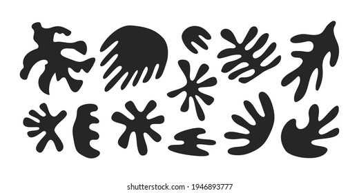 Abstract set black various shapes on white background. Mid century abstract design. Modern vector illustration