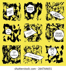 Abstract set of blobs, splash, labels on background
