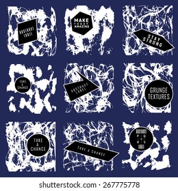 Abstract set of blobs, splash, labels on background