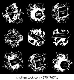 Abstract set of blobs, splash, labels on background