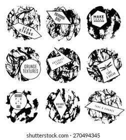 Abstract set of blobs, splash, labels on background