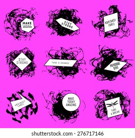 Abstract set of blobs, splash, labels on background