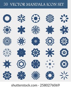 abstract set of blue floral pattern concentric mandala icon design collection