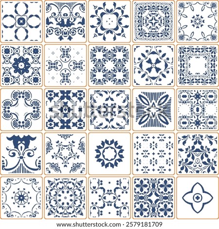 abstract set blue mandala floral pattern texture background collection