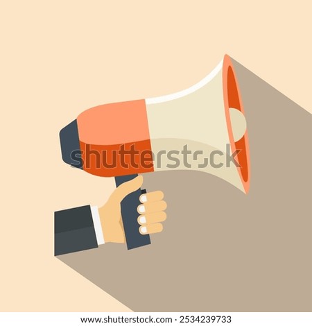 Abstract set with blue megaphone in hand. Modern design. Graphic design. World map.