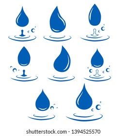 abstract set of blue water drop icons on white background