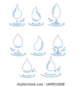 abstract set of blue water drop icons on white background