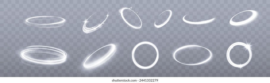 Conjunto abstracto de círculos de luz brillante. Círculos de neón brillantes. Muchas soluciones brillantes para su diseño e ilustraciones