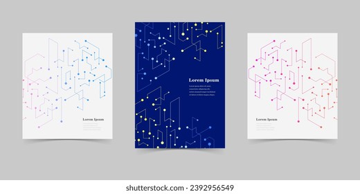 abstract set of brochure, geometric hexagon texture background, scientific technology, network concept