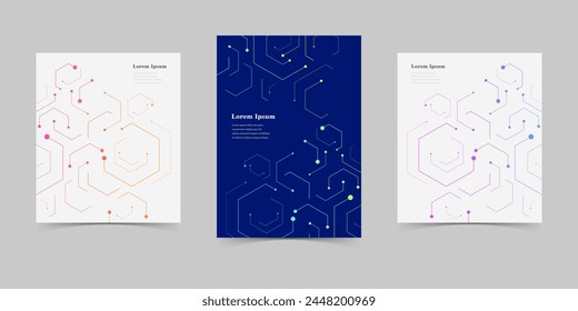 abstract set of brochure. geometric hexagon texture background. scientific technology. network concept.