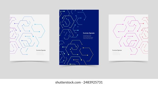 abstract set of brochure, geometric hexagon texture background, scientific technology, network concept