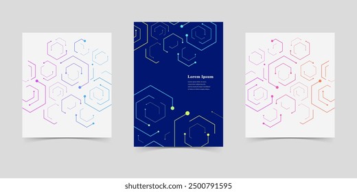 abstract set of brochure, geometric hexagon texture background, scientific technology, network concept