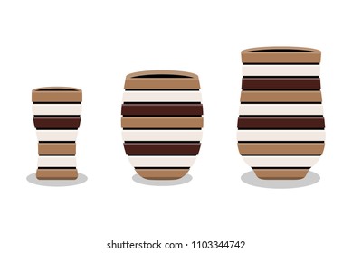 Abstract set of ceramic flowerpot or basket isolated on white background, vector illustration