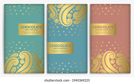 Abstract set of chocolate bar packaging design. Vector luxury template with ornament elements. Can be used for background and wallpaper. Great for food and drink package types.