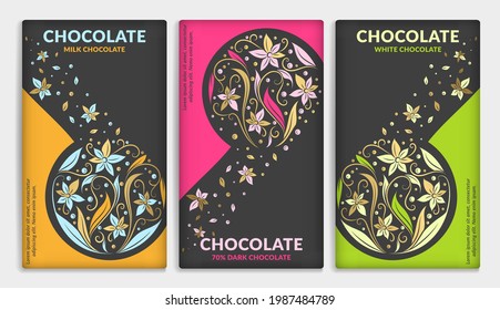 Abstract set of chocolate bar packaging design. Vector luxury template with ornament elements. Can be used for background and wallpaper. Great for food and drink package types.