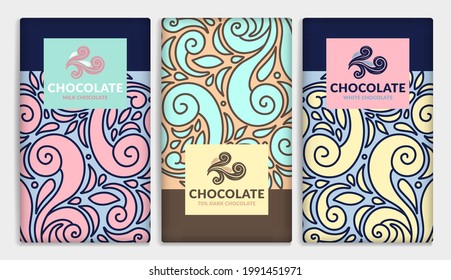 Abstract set of chocolate bar packaging design. Vector luxury template with ornament elements. Can be used for background and wallpaper. Great for food and drink package types.