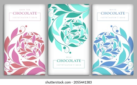 Abstract set of chocolate bar packaging design. Vector luxury template with ornament elements. Can be used for background and wallpaper. Great for food and drink package types.