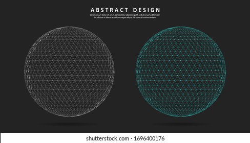 Abstract set circle 3d blue Polygon on dark background. Vector illustration eps 10.