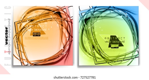 Abstract set clean futuristic dynamic background. Expressive vector frame with contrast glowing fibers 