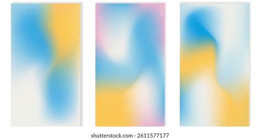 Abstract set of clear blue sky. Pastel rainbow. Light blue, pink and yellow vector banners. Pastel gradient sky pattern. Blurred colorful gradient background. Vector soft horizontal background