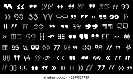 Abstract Set Collection Black Quotemarks Speech Punctuation Excerpt Remarks Icons Vector Design Style