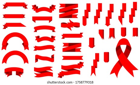 Abstract Set Collection Flat Banner Ribbon Elements Color Retro Flag, Tape For Text, Price Tag, Sale Label Isolated Vector Design Style Illustration Blank Template Different Shapes