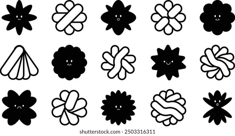 Abstract set collection monochrome black white geometric flowers shape icons element vector design collection