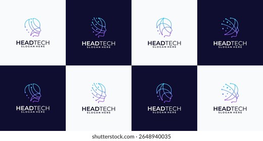 Abstract set collection of simple technology logo heads high innovation artificial intelligence digital people future technology advanced and others.