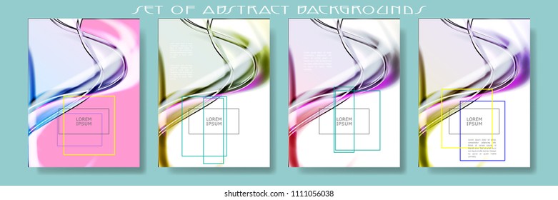 Abstract set color cool light dynamic backgrounds. Expressive vector frame with glowing fibers.
