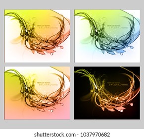 Abstract set color dynamic backgrounds. Expressive cool vector frame with glowing fibers and gloss branch. 