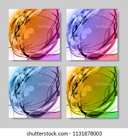 Abstract set color festive dynamic backgrounds. Expressive cool vector frame with contrast glowing fibers and butterfly.
