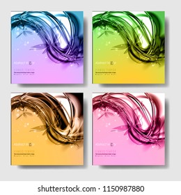 
Abstract set color festive dynamic backgrounds. Expressive cool vector frame with contrast glowing fibers and dragonfly.