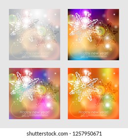 Abstract set color festive winter backgrounds. Expressive cool vector frame with snowflakes.