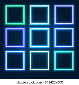 Abstract set color neon square with glowing lines. Design element for your ad, sign, poster, banner. Vector illustration