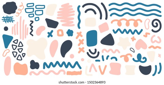 Abstract set with color shapes in terrazzo trendy style. Creative design for brochure, book cover, social media, marketing, banner and flyer. Geometric minimal concept. Vector illustration