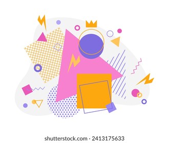 Abstract set of colored geometric shapes in the style of the 90s, vector illustration