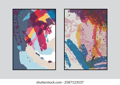 abstract set of colorful fluidity grunge brush stroke painting template frame banner card  poster cover design backgrounds collection