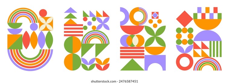 Abstract set of colorful geometric elements. Trendy minimalistic artistic print. Modern design on white background