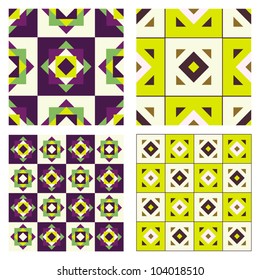 abstract set of colorful seamless geometrical patterns