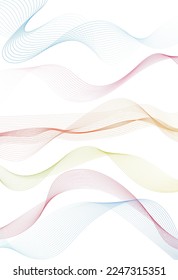 Abstract set colorful wave element for design. Digital frequency track equalizer. Stylized line art background. Vector illustration. Wave with lines created using blend tool. Curved wavy line.