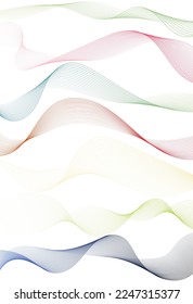 Abstraktes Set bunter Wellenelement für Design. Digital Frequency Track Equalizer. Stilvoller Kunsthintergrund. Vektorgrafik. Mit dem Überblendwerkzeug werden Linien erzeugt. Flügeldraht.