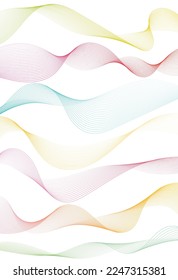 Abstract set colorful wave element for design. Digital frequency track equalizer. Stylized line art background. Vector illustration. Wave with lines created using blend tool. Curved wavy line.