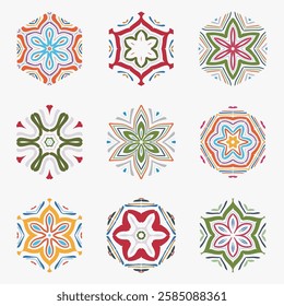 abstract set of colors floral pattern concentric mandala icon design collection