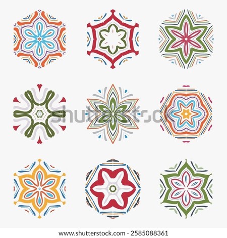 abstract set of colors floral pattern concentric mandala icon design collection